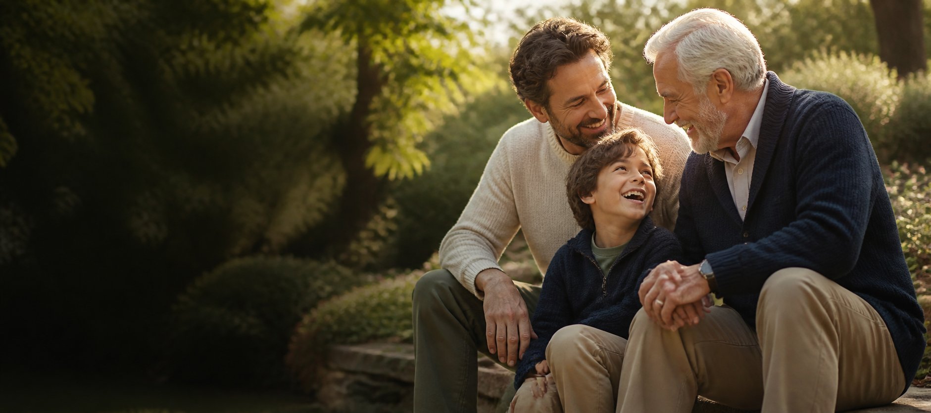 Three generations sharing a joyful moment together outdoors.