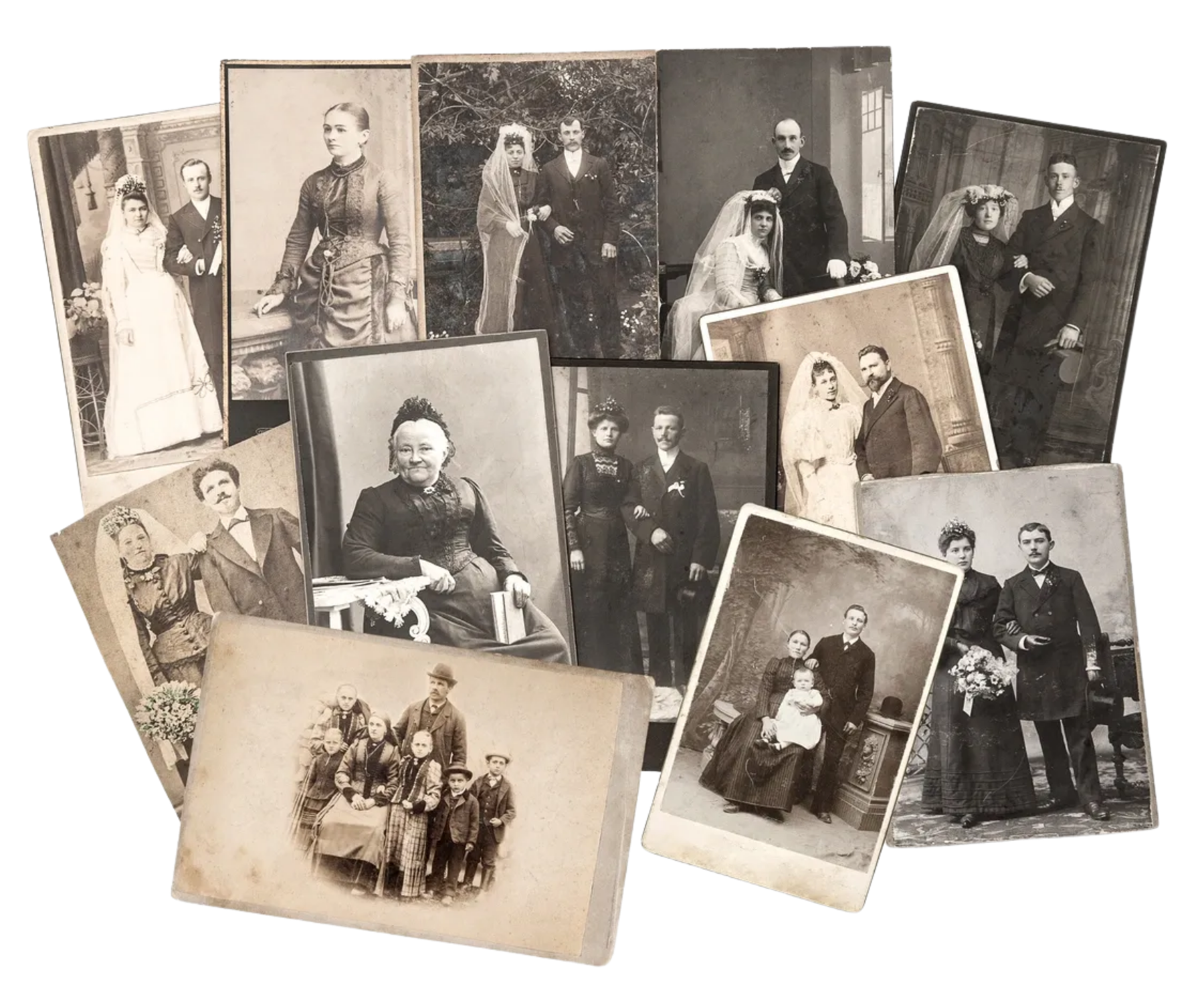 An archival collage of family photographs preserved across generations.